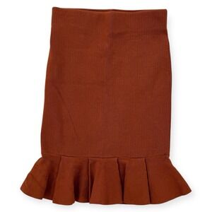 Express Ruffle Hem Skirt Womens XS Rust Orange Ribbed Knit Stretch Midi NWT